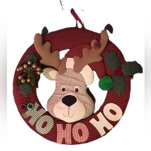 Festive Reindeer Holiday Wreath - Red and Brown